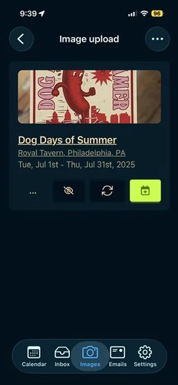 Calendar Vision app showing the event details extracted from the flyer