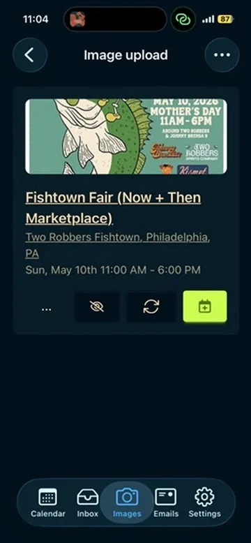 Calendar Vision app showing the Fishtown Fair event extracted from the screenshot