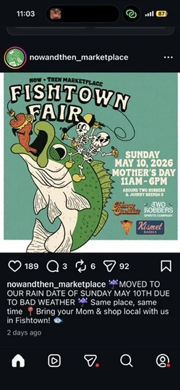Instagram screenshot of a Fishtown Fair flyer